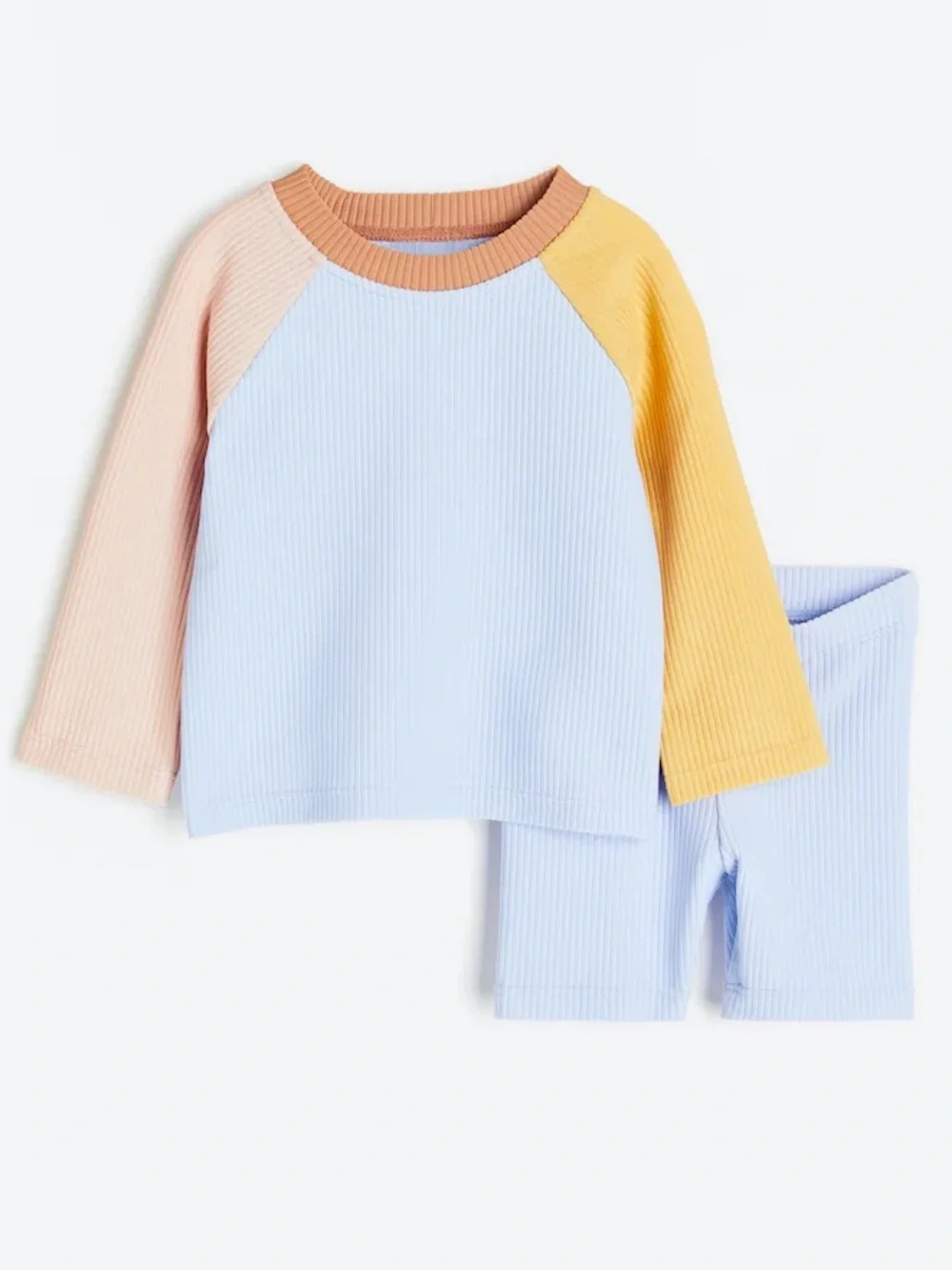 H&M kids rashguard set long sleeve swim top shorts ribbed slate mustard baby boy